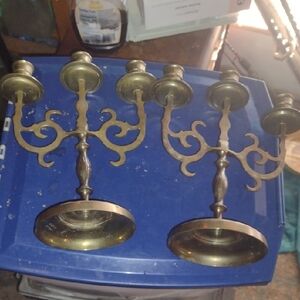 Elegant Solid Brass Engraved Candelabra Pair